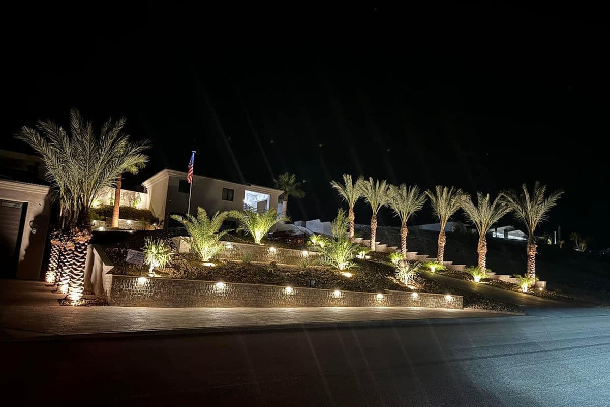 Tiered Retaining Wall with Landscape Lighting